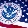 Department of Homeland Security emblem on American flag