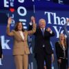 CHICAGO, ILLINOIS - AUGUST 19: (L-R) Second Gentleman Doug Emhoff, Democratic presidential candidate, U.S. Vice President Kamala Harris, U.S. President Joe Biden and First Lady Jill Biden appear onstage during the first day of the Democratic National Convention at the United Center on August 19, 2024 in Chicago, Illinois. Delegates, politicians, and Democratic party supporters are in Chicago for the convention, concluding with current Vice President Kamala Harris accepting her party's presidential nomination. The DNC takes place from August 19-22. (Photo by Justin Sullivan/Getty Images)