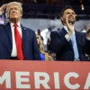 MILWAUKEE, WISCONSIN - JULY 15: Republican presidential candidate, former U.S. President Donald Trump (L) and Republican vice presidential candidate, U.S. Sen. J.D. Vance (R-OH) appear on the first day of the Republican National Convention at the Fiserv Forum on July 15, 2024 in Milwaukee, Wisconsin. Delegates, politicians, and the Republican faithful are in Milwaukee for the annual convention, concluding with former President Donald Trump accepting his party's presidential nomination. The RNC takes place from July 15-18. (Photo by Joe Raedle/Getty Images)