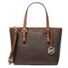 A brown and tan Michael Kors Jet Set handbag