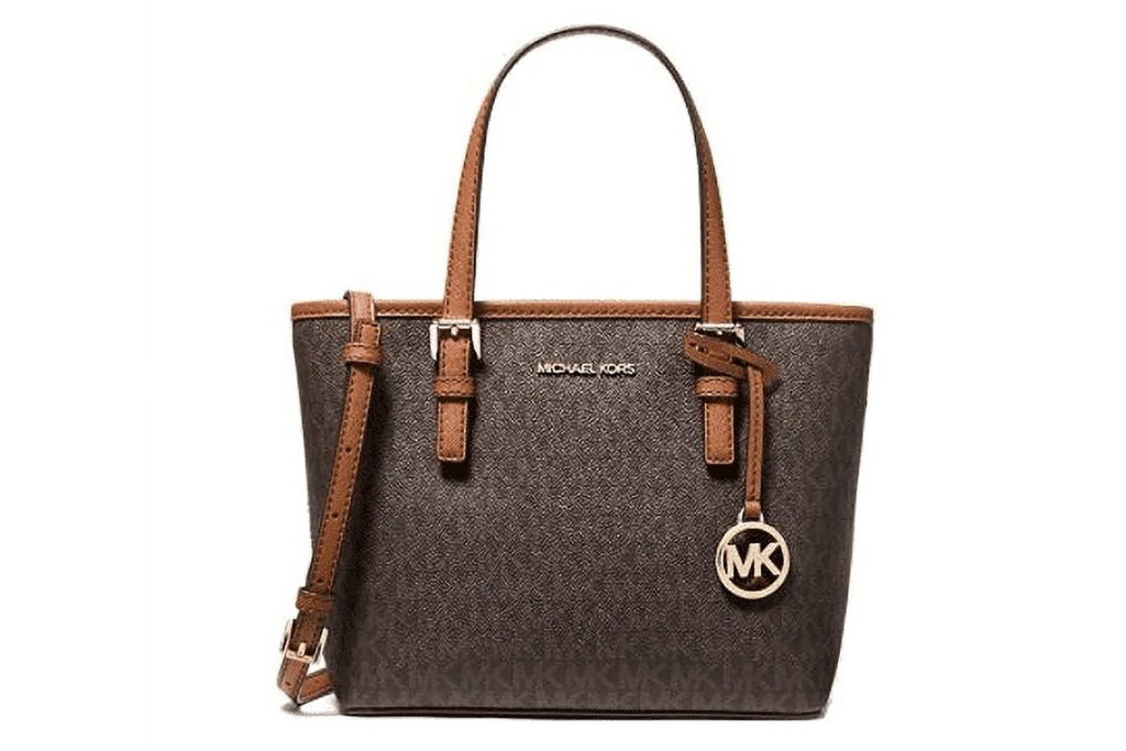 A brown and tan Michael Kors Jet Set handbag