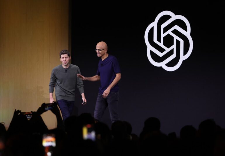 Sam Altman and Micorosoft CEO Satya Nadella