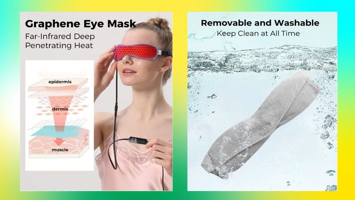 This heated eye mask has a removable cotton and machine-washable cover.