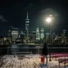 TOPSHOT - Night view of New York city's lower Manhattan skyline, with the One World Trade Center skyscraper (center left), seen from Jersey City on January 20, 2024. (Photo by Charly TRIBALLEAU / AFP) (Photo by CHARLY TRIBALLEAU/AFP via Getty Images)