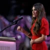 US TV news personality Kimberly Guilfoyle speaks during the third day of the 2024 Republican National Convention at the Fiserv Forum in Milwaukee, Wisconsin, on July 17, 2024. Days after he survived an assassination attempt Donald Trump won formal nomination as the Republican presidential candidate and picked Ohio US Senator J.D. Vance for running mate. (Photo by Kamil Krzaczynski / AFP) (Photo by KAMIL KRZACZYNSKI/AFP via Getty Images)