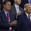 U.S. Rep. Devin Nunes (R-CA) and Republican presidential candidate, former U.S. President Donald Trump stand on the third day of the Republican National Convention at the Fiserv Forum on July 17, 2024 in Milwaukee, Wisconsin. Delegates, politicians, and the Republican faithful are in Milwaukee for the annual convention, concluding with former President Donald Trump accepting his party's presidential nomination. The RNC takes place from July 15-18. (Photo by Alex Wong/Getty Images)