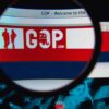 Magnifying glass over GOP website logo