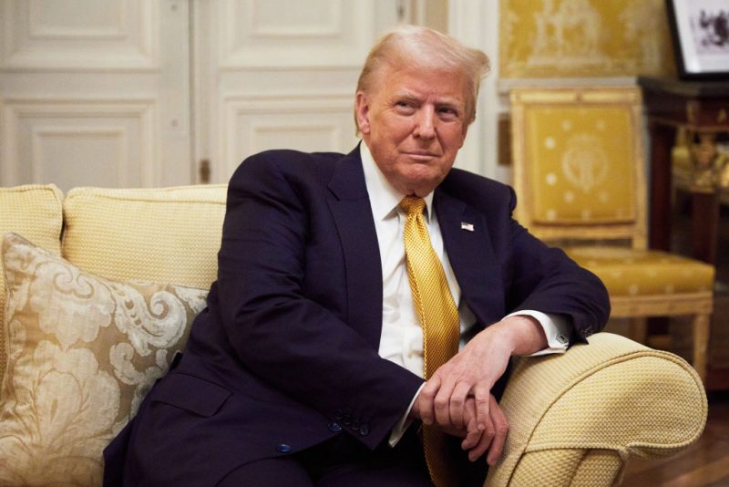 PARIS, FRANCE - DECEMBER 7: President-Elect Donald Trump reacts during his meeting with Prince William, Prince of Wales at the Embassy of the United Kingdom's Residence on December 7, 2024 in Paris, France. Donald Trump was among the wave of foreign dignitaries descending on Paris this weekend to attend a reopening ceremony at Notre-Dame Cathedral, more than five years after it was damaged in a major fire. (Photo by Oleg Nikishin/Getty Images)