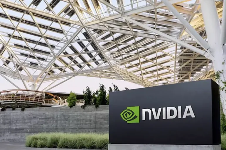 The logo of NVIDIA as seen at its corporate headquarters in Santa Clara, California, in May of 2022. Courtesy NVIDIA/Handout via REUTERS /File Photo