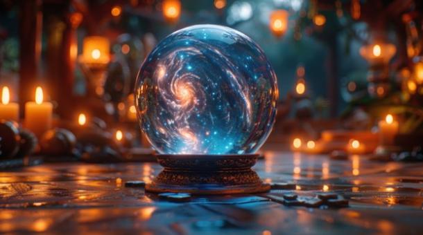 Mystic Crystal Ball in a Candlelit Room