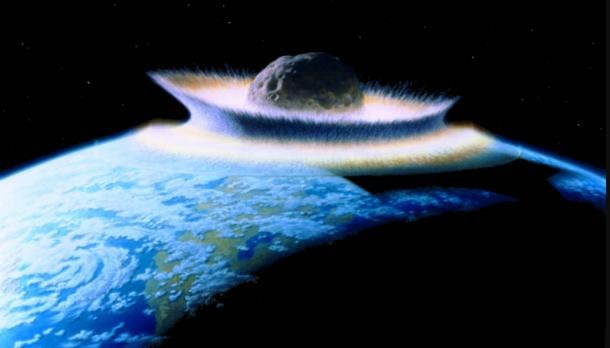 Artist’s impression of a massive space object crashing into the Earth.