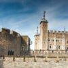 The White Tower and outer walls of the Tower of London.