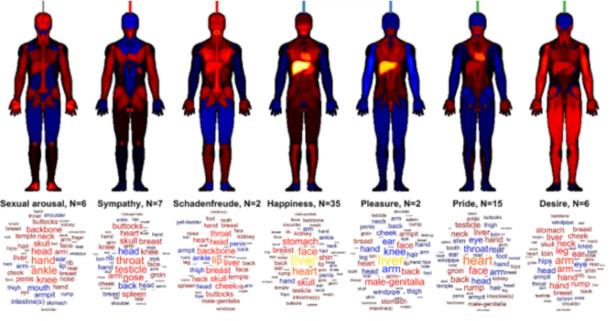 Some Patterns of emotions included in the 18 principal emotional categories across the body.