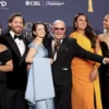 Adriana Paz, Edgar Ramirez, Selena Gomez, Jacques Audiard, Karla Sofia Gascon, and Zoe Saldana, winners of the Best Motion Picture - Musical or Comedy award for "Emilia Perez," pose at the 82nd Golden Globe Awards in Beverly Hills, California, U.S., January 5, 2025. REUTERS/Mario Anzuoni/File Photo