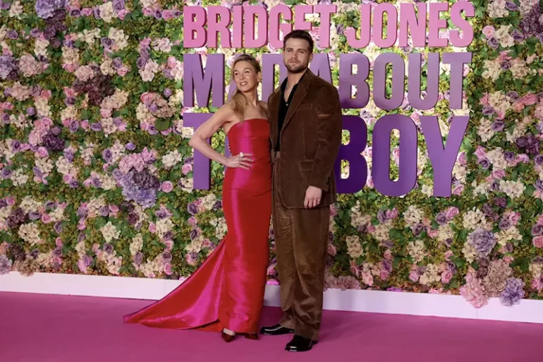 Cast members Renee Zellweger and Leo Woodall attend the world premiere of the film "Bridget Jones: Mad About the Boy" at Leicester Square in London, Britain, January 29, 2025. REUTERS/Isabel Infantes