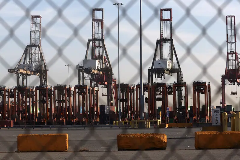 Idle cranes are pictured at Port Newark Container Terminal in Newark, New Jersey, U.S., October 4, 2024. REUTERS/Mike Segar/File Photo