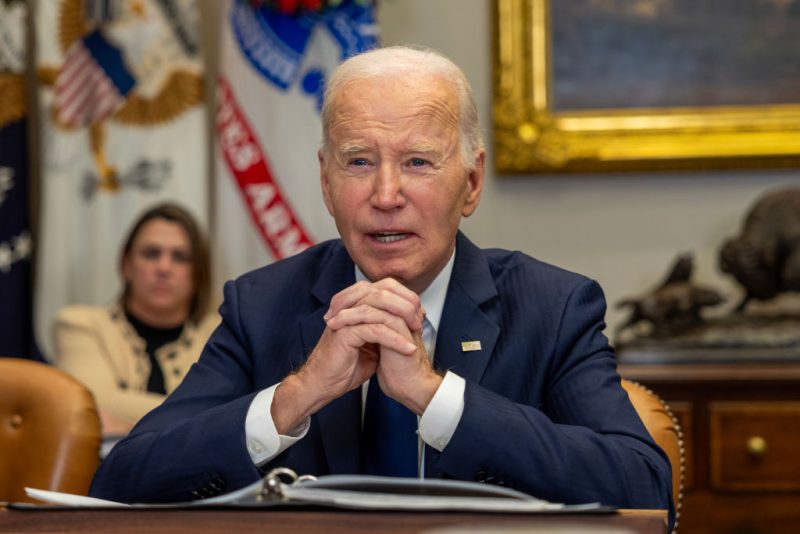 WASHINGTON, DC - JANUARY 09: U.S. President Joe Biden speaks to the media on the federal response to the Los Angeles wildfires at the White House on January 09, 2025 in Washington, DC. The wildfires in the Los Angeles area have killed at least five people and forced nearly 180,000 people from their homes (Photo by Tasos Katopodis/Getty Images)