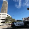 Police block an area where a Tesla Cybertruck caught fire and exploded outside the lobby of President-elect Donald Trump's hotel, on January 1, 2025, in Las Vegas. At least one person was killed and seven wounded when a Tesla Cybertruck exploded outside a hotel belonging to US President-elect Donald Trump in Las Vegas, police said Wednesday. (Photo by WADE VANDERVORT / AFP) (Photo by WADE VANDERVORT/AFP via Getty Images)