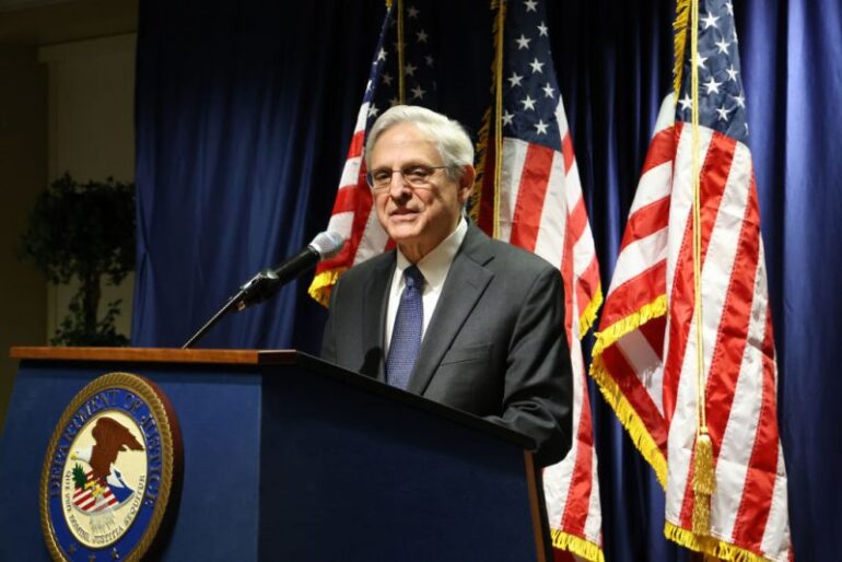 NEW YORK, NEW YORK - NOVEMBER 18: U.S. Attorney General Merrick Garland addresses members of the US Attorney's Office for the Southern District of New York on November 18, 2024 in New York City. (Photo by Jefferson Siegel-Pool/Getty Images)