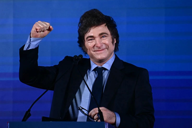 Argentina's President Javier Milei attends the Atreju political meeting organised by the young militants of Italian right wing party Brothers of Italy (Fratelli d'Italia) on December 14, 2024 in Rome. (Photo by Filippo MONTEFORTE / AFP) (Photo by FILIPPO MONTEFORTE/AFP via Getty Images)