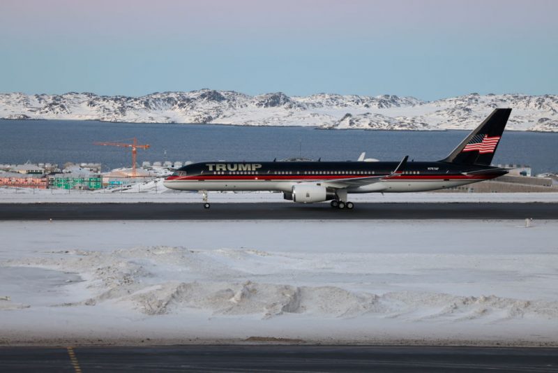 TOPSHOT - An aircraft alledgedly carrying US businessman Donald Trump Jr. arrives in Nuuk, Greenland on January 7, 2025. Donald Trump Jr made a private visit to Greenland, a Danish autonomous territory coveted by Trump Sr and which hopes to one day be independent but remains dependent on Copenhagen for now. (Photo by Emil Stach / Ritzau Scanpix / AFP) / Denmark OUT (Photo by EMIL STACH/Ritzau Scanpix/AFP via Getty Images)