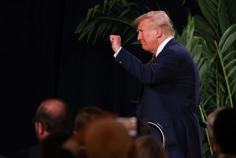 DORAL, FLORIDA - JANUARY 27: U.S. President Donald Trump leaves after addressing the 2025 Republican Issues Conference at the Trump National Doral Miami on January 27, 2025 in Doral, Florida. The three-day planning session was expected to lay out Trump's ambitious legislative agenda. (Photo by Joe Raedle/Getty Images)