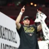 Will Howard #18 of the Ohio State Buckeyes celebrates after beating the Notre Dame Fighting Irish 34-23 in the 2025 CFP National Championship at the Mercedes-Benz Stadium on January 20, 2025 in Atlanta, Georgia. (Photo by Kevin C. Cox/Getty Images)