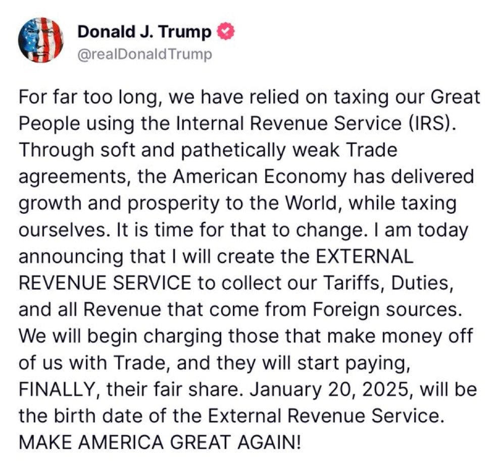 RIP IRS? President Trump Unveils The EXTERNAL Revenue Service, Will Be Birthed On January 20th! * 100PercentFedUp.com * by Noah