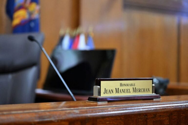 A general view shows Judge Juan Manuel Merchan's courtroom at Manhattan Criminal Court in New York City on March 12, 2024. Former US President Trump will become the first former US president to face criminal trial when jury selection begins in New York on March 25 in his case of allegedly covering up hush money payments. (Photo by ANGELA WEISS / AFP) (Photo by ANGELA WEISS/AFP via Getty Images)