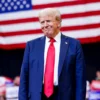 BOZEMAN, MONTANA - AUGUST 09: Republican presidential nominee, former U.S. President Donald Trump walks toward the stage to speak at a rally at the Brick Breeden Fieldhouse at Montana State University on August 9, 2024 in Bozeman, Montana. (Photo by Michael Ciaglo/Getty Images)