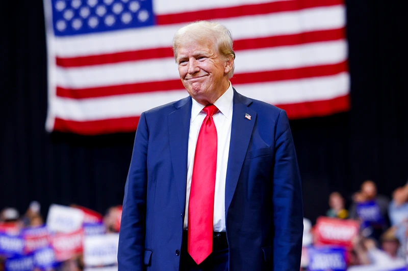 BOZEMAN, MONTANA - AUGUST 09: Republican presidential nominee, former U.S. President Donald Trump walks toward the stage to speak at a rally at the Brick Breeden Fieldhouse at Montana State University on August 9, 2024 in Bozeman, Montana. (Photo by Michael Ciaglo/Getty Images)