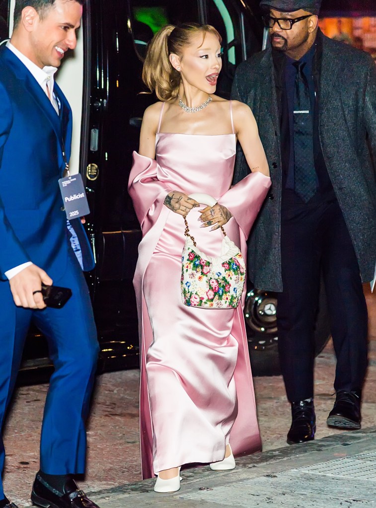 Ariana Grande, nominated for best supporting actress in SAG Awards, arriving at the National Board of Review Annual Awards Gala in a pink dress