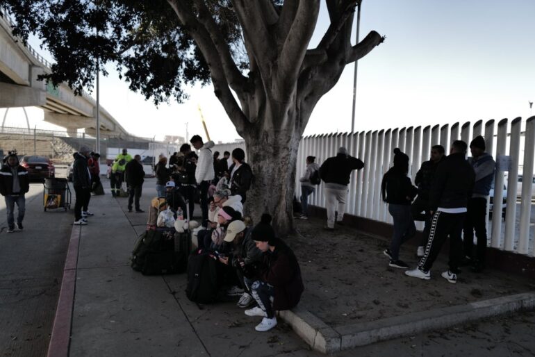 Migrants waiting at the San Ysidro port of entry in Mexico after having their CBP One appointments canceled.