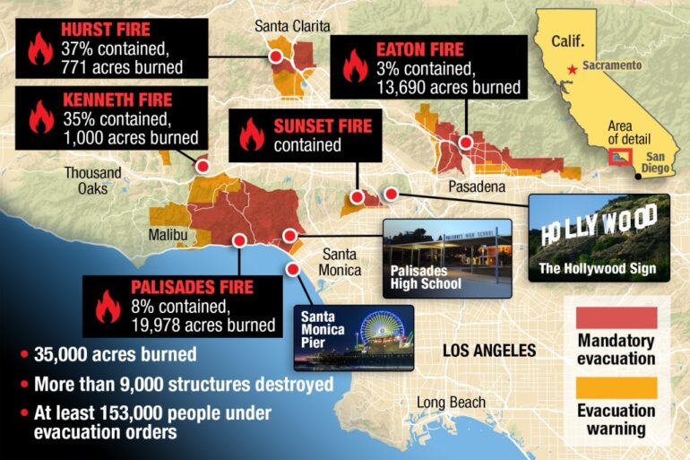 map of LA fires