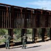 Local law enforcement stands watch as Republican vice presidential nominee U.S. Sen. JD Vance (R-OH) tours the U.S. Border Wall on August 01, 2024 in Montezuma Pass, Arizona. (Photo by Anna Moneymaker/Getty Images)