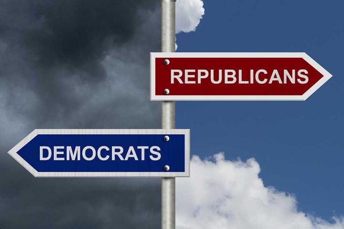 Two directional signs: Republicans and Democrats.