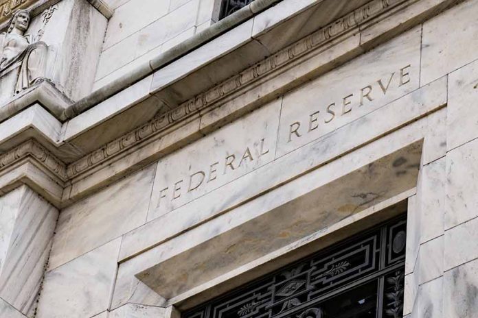 Federal Reserve building exterior with engraved lettering.