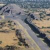 Overhead view of the Avenue of the Dead leading to the Pyramid of the Moon.