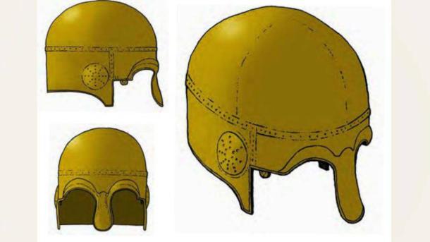 A recreation by artist Craig Williams showing the nose and eyebrow pieces that first alerted an expert that the fragments might be a helmet.