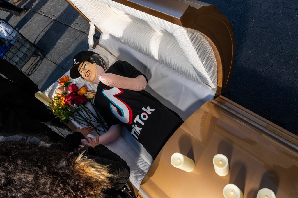 A mock funeral was held for TikTok in New York City on Friday after the Supreme Court upheld the app's forced sale.