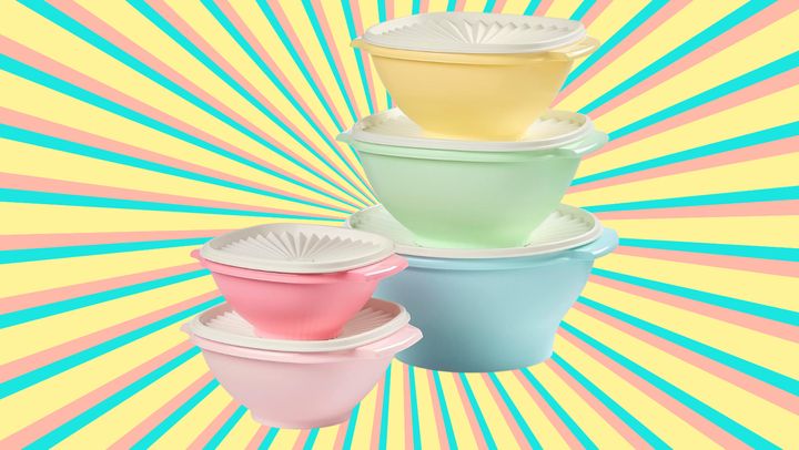 The Tupperware Heritage collection features some recognizable colors and motifs.