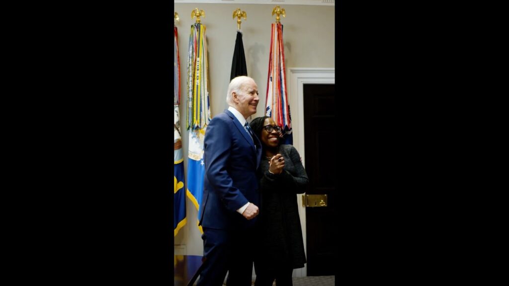 President Biden and Ketanji Brown Jackson watch her historic Senate confirmation in April 2022.