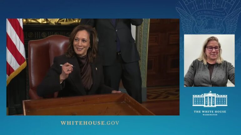 Vice President Harris adds her Signature to her Ceremonial Office Desk