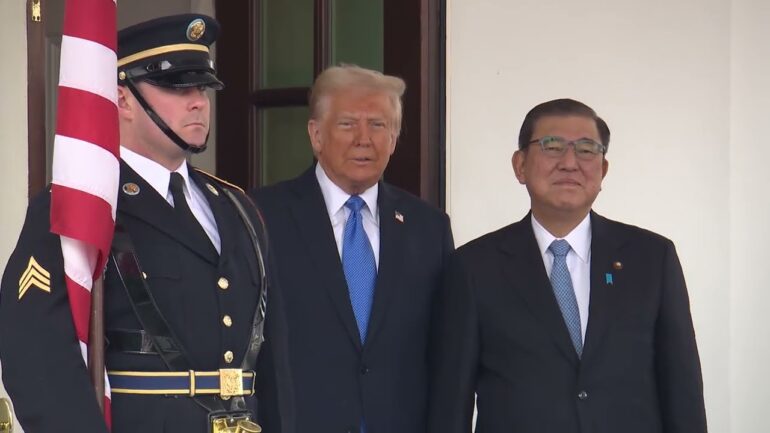 President Trump Greets the Prime Minister of Japan