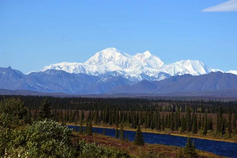 : A view of Denali, formerly known as Mt. McKinley, on September 1, 2015 in Denali National Park, Alaska. According to the National Park Service, the summit elevation of Denali is 20,320 feet and is the highest mountain peak in North America. (Photo by Lance King/Getty Images)