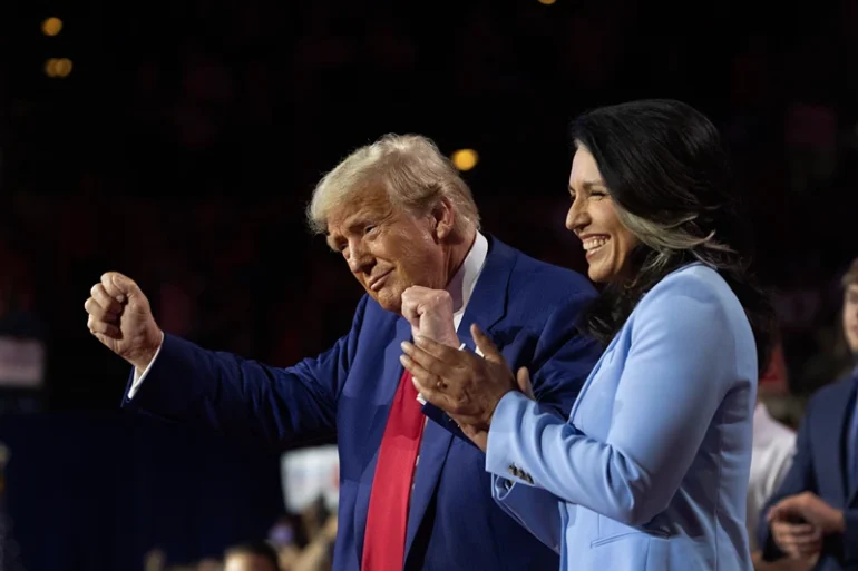 LA CROSSE, WISCONSIN - AUGUST 29: Republican presidential nominee, former U.S. President Donald Trump holds a town hall campaign event with former U.S. Rep. Tulsi Gabbard (I-HI) on August 29, 2024 in La Crosse, Wisconsin. Trump is campaigning in key battleground states ahead of the November presidential election. (Photo by Scott Olson/Getty Images)