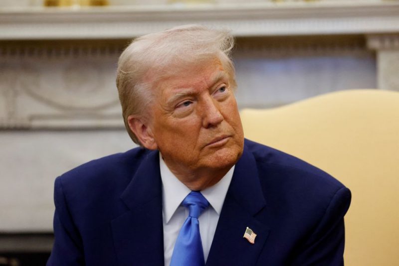 US President Donald Trump meets with French President Emmanuel Macron (out of frame) in the Oval Office of the White House in Washington, DC, on February 24, 2025. (Photo by Ludovic MARIN / POOL / AFP) (Photo by LUDOVIC MARIN/POOL/AFP via Getty Images)