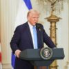 U.S. President Donald Trump speaks during a press conference with Israeli Prime Minister Benjamin Netanyahu in the East Room of the White House in Washington, D.C. on February 4, 2025. (Photo by Bryan Dozier / Middle East Images / Middle East Images via AFP) (Photo by BRYAN DOZIER/Middle East Images/AFP via Getty Images)