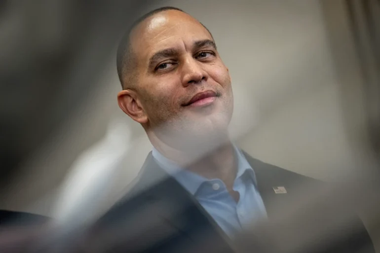 BALTIMORE, MARYLAND - MARCH 1: House Minority Leader Rep. Hakeem Jeffries (D-NY) waits to speak during a news conference at the annual House Democrats Issues Conference at the Hyatt Regency Hotel March 1, 2023 in Baltimore, Maryland. Later today, President Joe Biden will deliver remarks to the House Democratic lawmakers. (Photo by Drew Angerer/Getty Images)