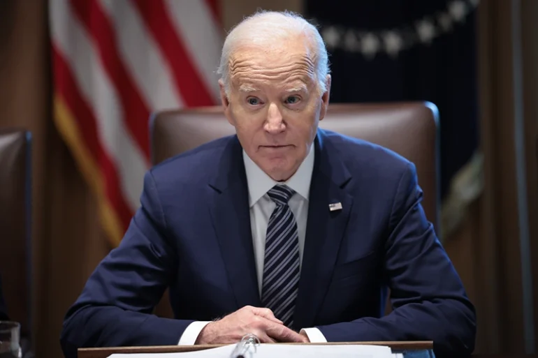 WASHINGTON, DC - MAY 15: U.S. President Joe Biden delivers remarks while meeting with the Joint Chiefs and Combatant Commanders in the Cabinet Room of the White House May 15, 2024 in Washington, DC. Biden will host a dinner later this evening for the same group. (Photo by Win McNamee/Getty Images)